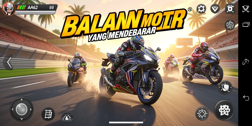 Tampilan mendebarkan dari gameplay <strong>AA62</strong> dengan balapan motor yang cepat.