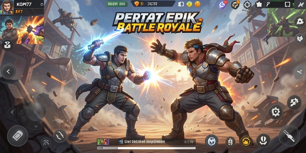 Tampilan screenshot KOPI77 yang menunjukkan aksi Battle Royale yang seru.
