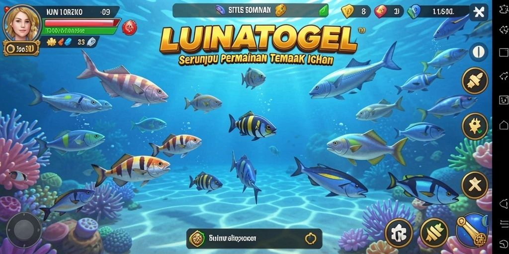 Screenshot gameplay LUNATOGEL menampilkan aksi menembak ikan yang seru.