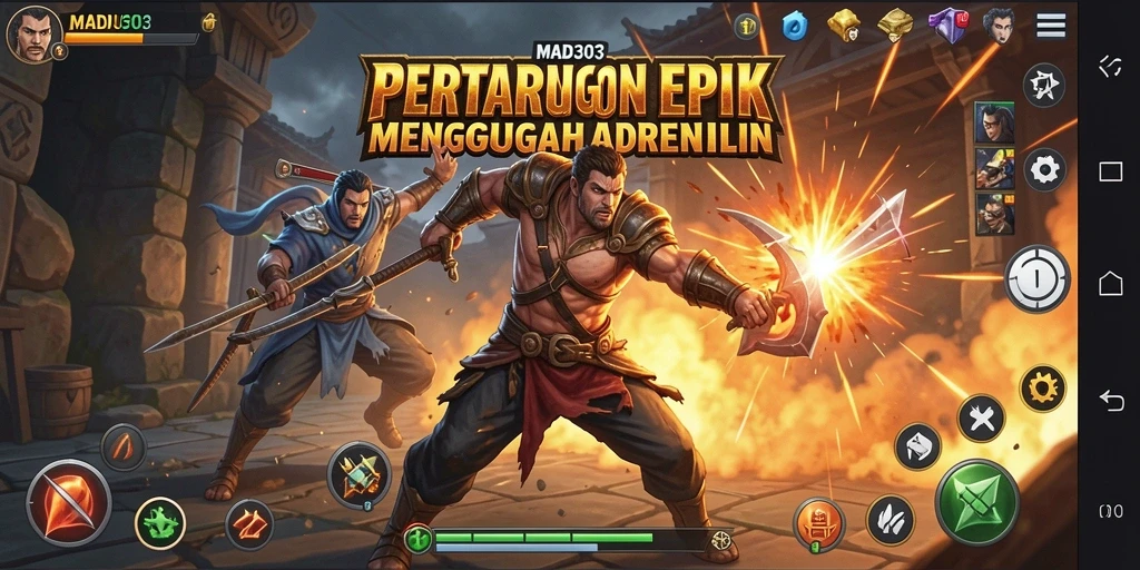 Screenshot MADU303 yang menampilkan aksi pertarungan yang mendebarkan.