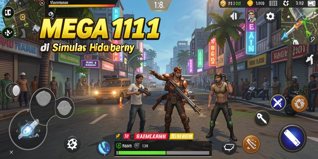 Tampilan gameplay MEGA111 dengan interaksi kehidupan virtual yang menarik.