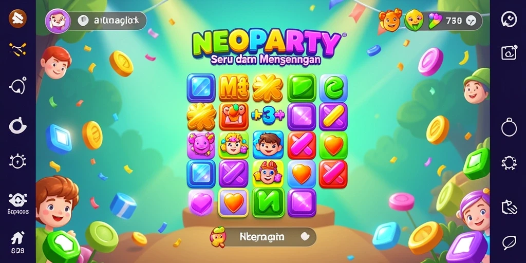 Screenshot gameplay NEOPARTY yang menarik dan penuh warna.
