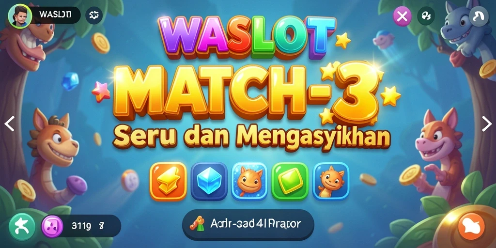 Tampilan gameplay WASLOT dengan warna cerah dan tantangan Match-3.